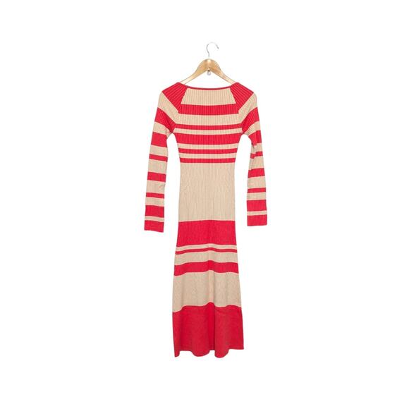 ZOCO Zoe Knit Dress Striped Sweater Maxi Cream Coral Pink Stretch Womens Small - Picture 3 of 5